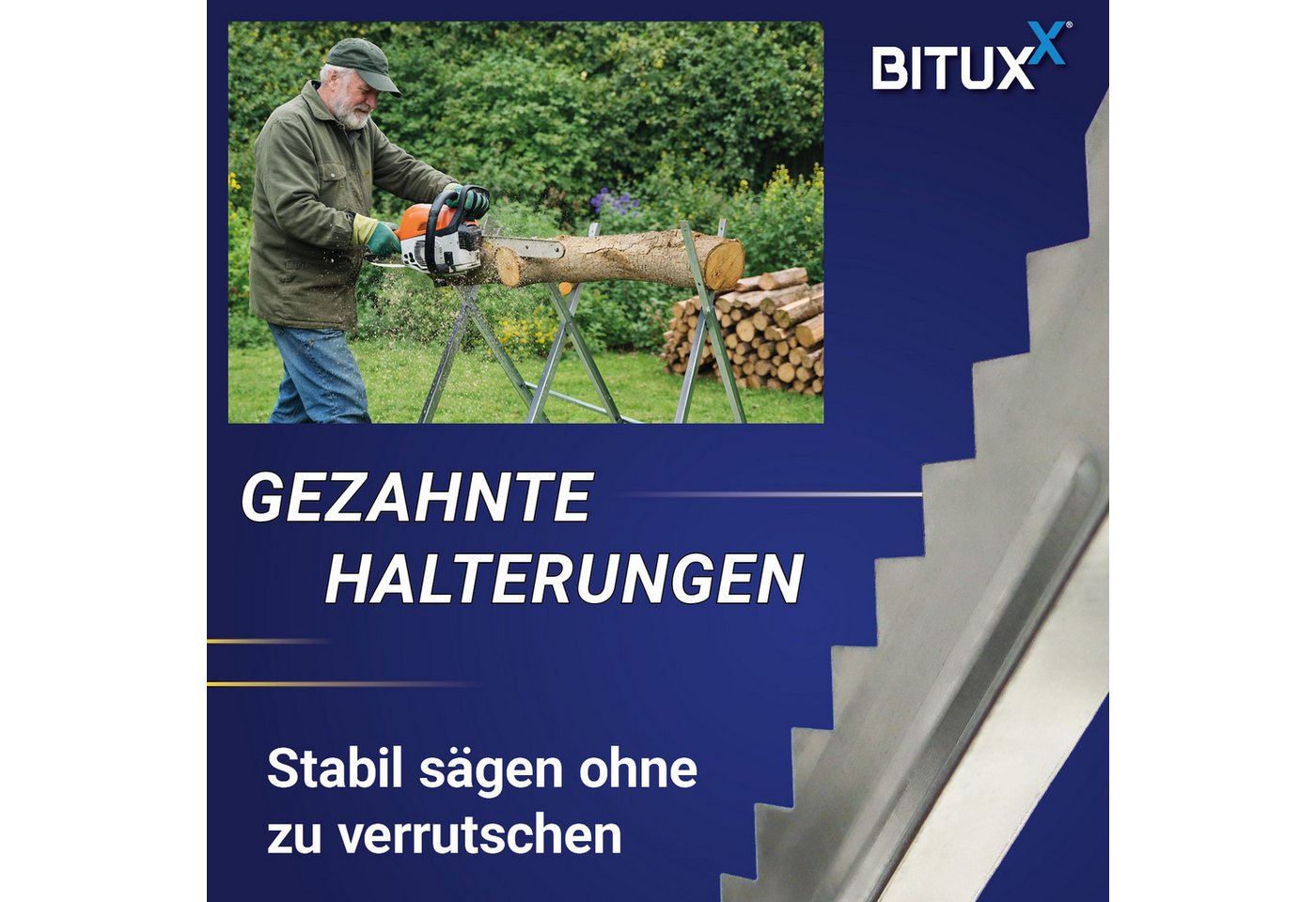 Bituxx Sägebock mit 3 Stammhalter bis 150kg, 150 kg max. Belastbarkeit, 26 cm max. Stammdurchmesser, (MS-19411) – Bild 4 von 5