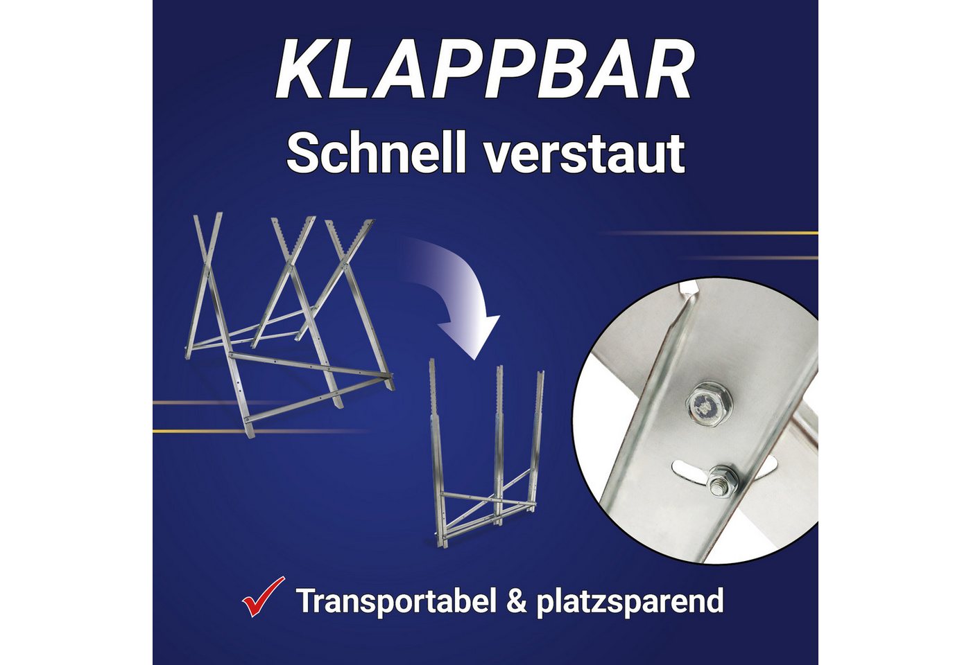 Bituxx Sägebock mit 3 Stammhalter bis 150kg, 150 kg max. Belastbarkeit, 26 cm max. Stammdurchmesser, (MS-19411) – Bild 5 von 5