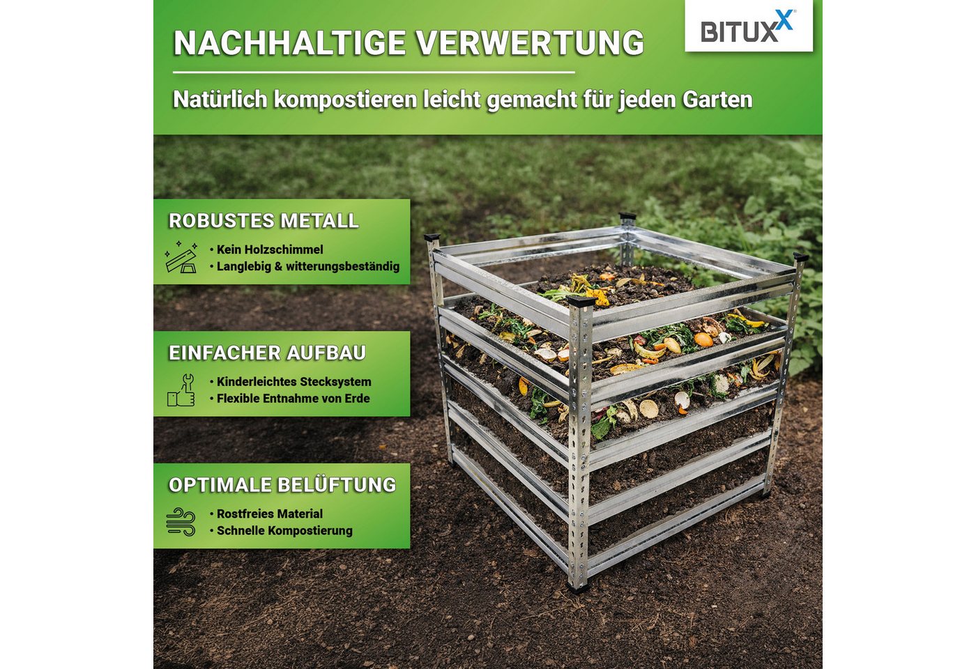 Bituxx Schnellkomposter 90x90cm, BxTxH: 90x90x93 cm, 753.3 l, (MS-19425) – Bild 2 von 5