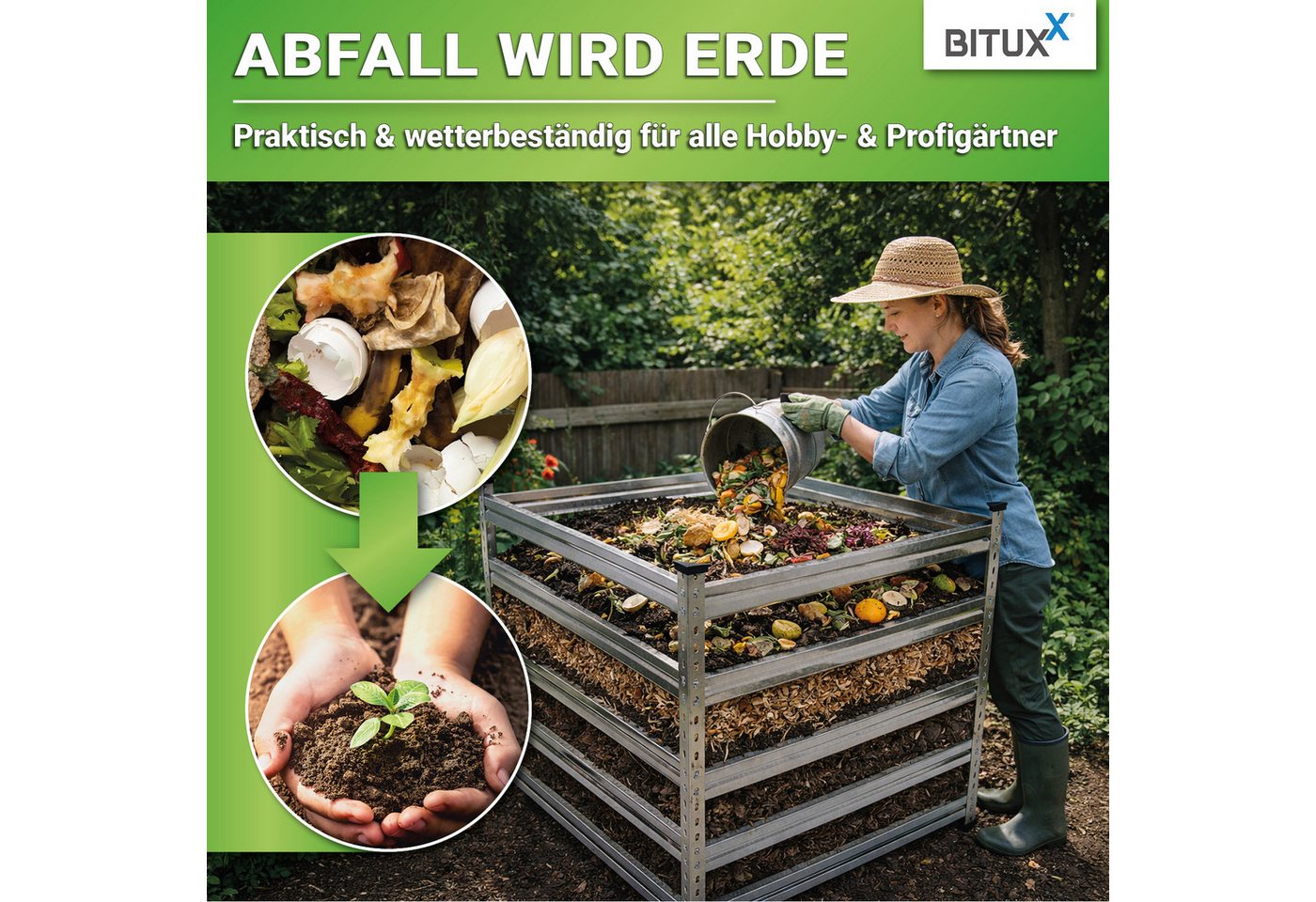 Bituxx Schnellkomposter 90x90cm, BxTxH: 90x90x93 cm, 753.3 l, (MS-19425) – Bild 3 von 5