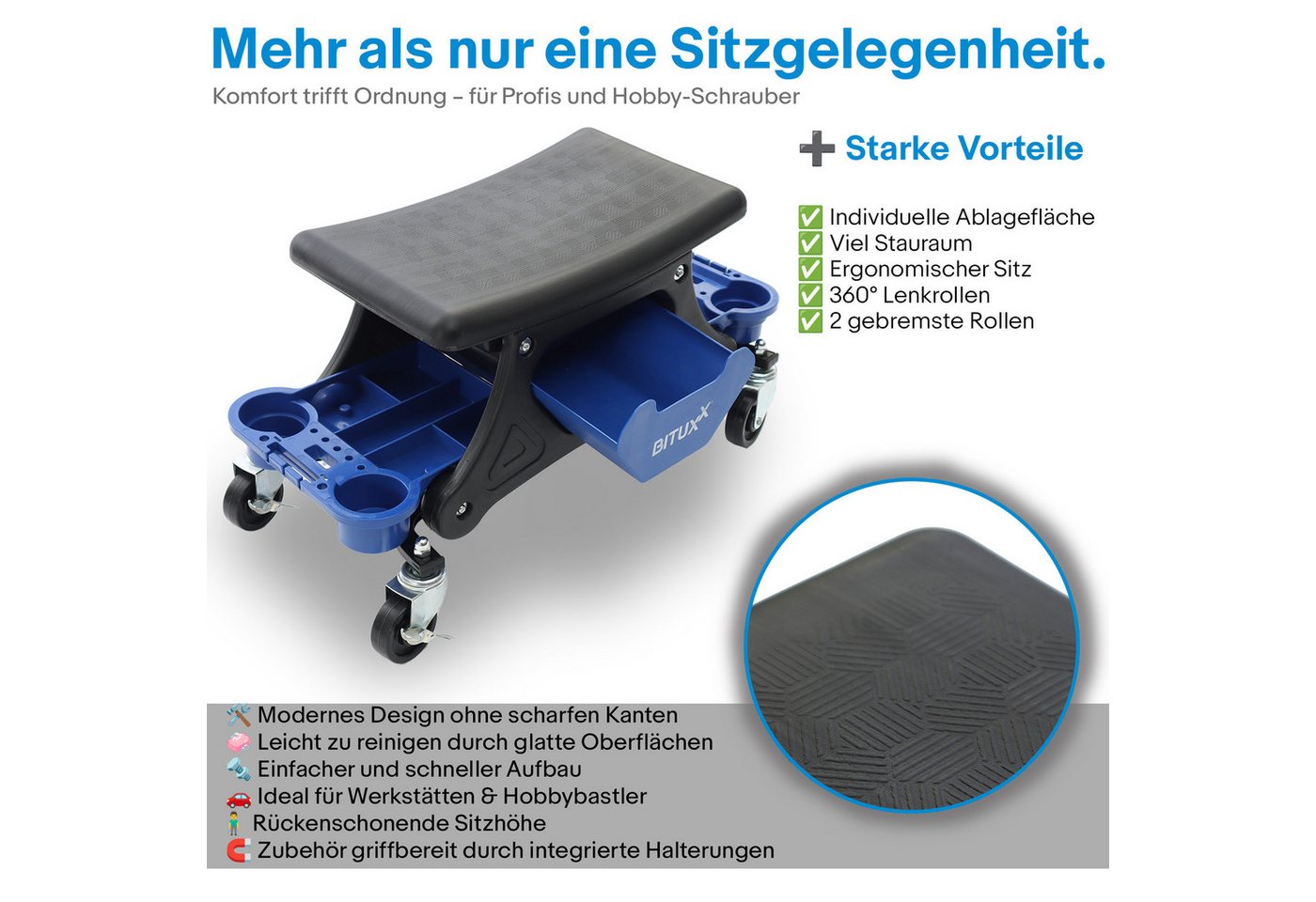 Bituxx Sitzhocker rollbar mit Ablagen Blau (MS-19555), mit Stauraum – Bild 4 von 5