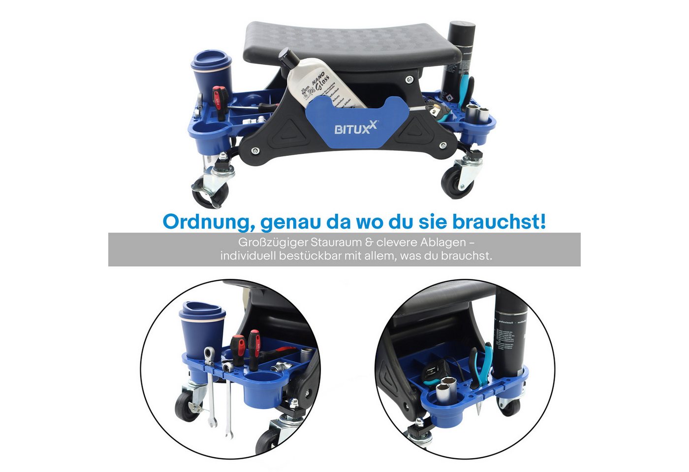 Bituxx Sitzhocker rollbar mit Ablagen Blau (MS-19555), mit Stauraum – Bild 5 von 5
