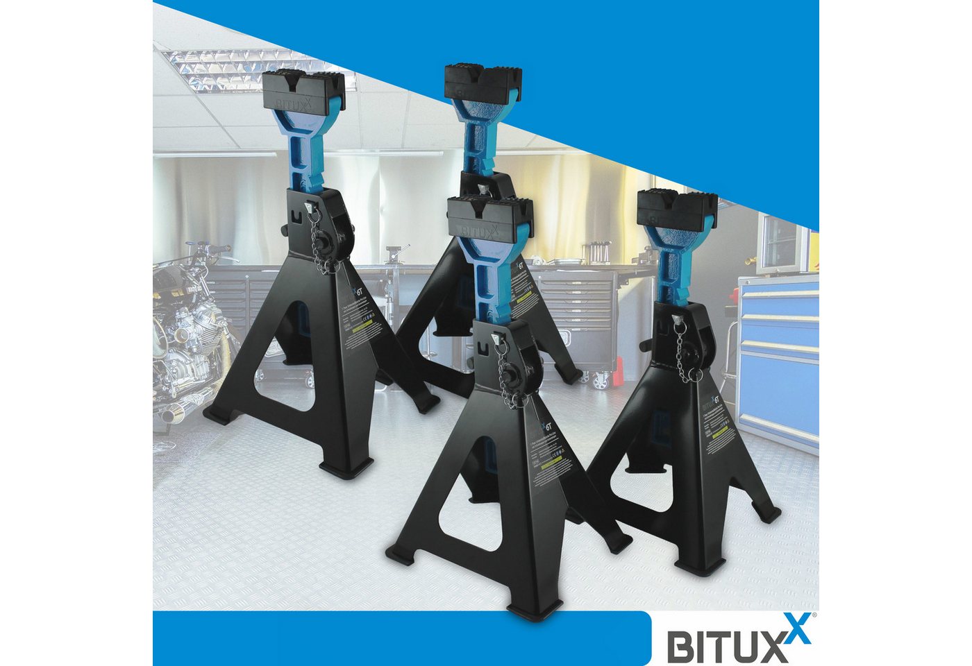Bituxx Unterstellbock Pro Line 6000 kg mit Schutzkappe & Sicherheitspin, 6000 kg max. Belastbarkeit, (4er Set, 4-St., MS-18747), Tragkraft 6000kg – Bild 2 von 5