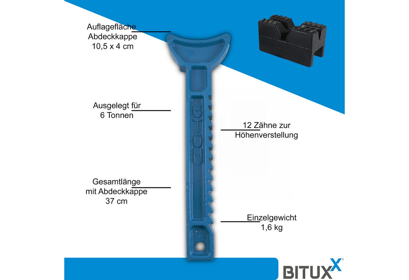 Bituxx Unterstellbock Pro Line 6000 kg mit Schutzkappe & Sicherheitspin, 6000 kg max. Belastbarkeit, (4er Set, 4-St., MS-18747), Tragkraft 6000kg – Bild 4 von 5