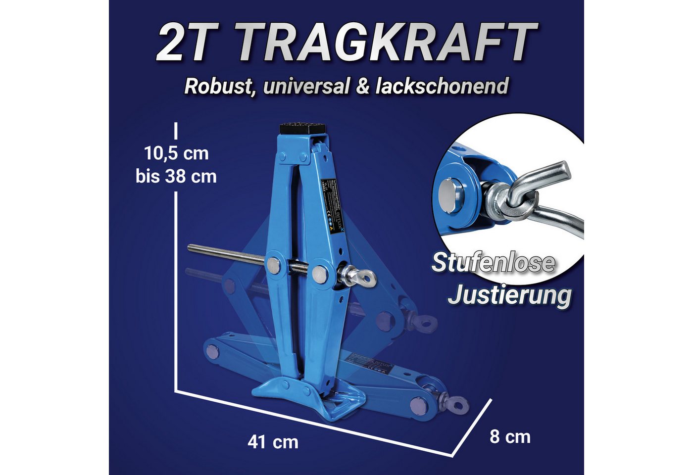 Bituxx Wagenheber mechanisch 10,5-38cm bis 2000kg mit Handkurbel, max. Hubhöhe: 38 cm, MS-18863, mit Handkurbel – Bild 2 von 5