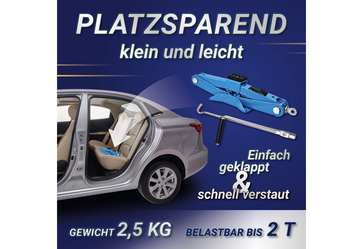Bituxx Wagenheber mechanisch 10,5-38cm bis 2000kg mit Handkurbel, max. Hubhöhe: 38 cm, MS-18863, mit Handkurbel – Bild 5 von 5