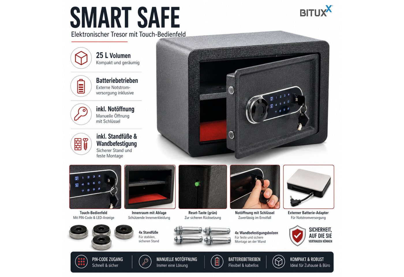 Bituxx Wandtresor Smart Safe 25L (MS-20175) – Bild 2 von 5