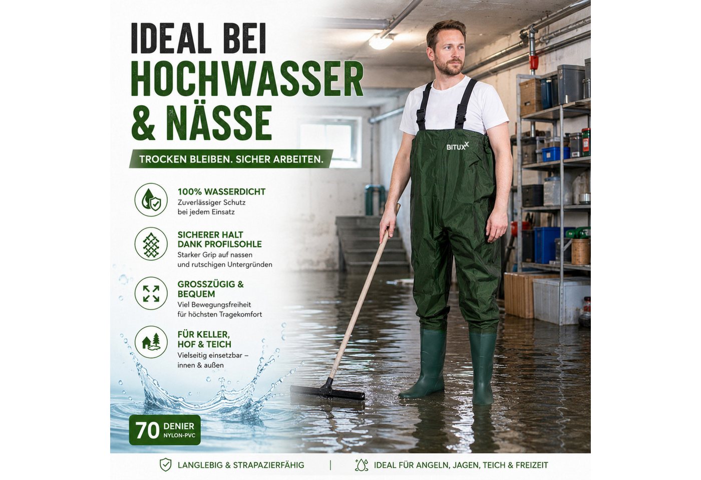 Bituxx Wathose Größe 46 (1-tlg., MS-13396) rutschfesten Profilsohle – Bild 4 von 5