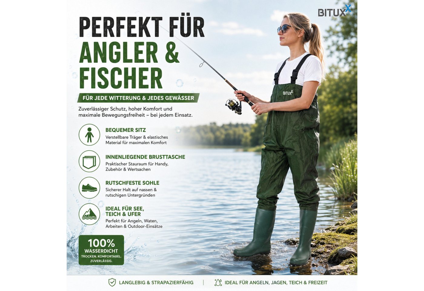 Bituxx Wathose Größe 46 (1-tlg., MS-13396) rutschfesten Profilsohle – Bild 5 von 5