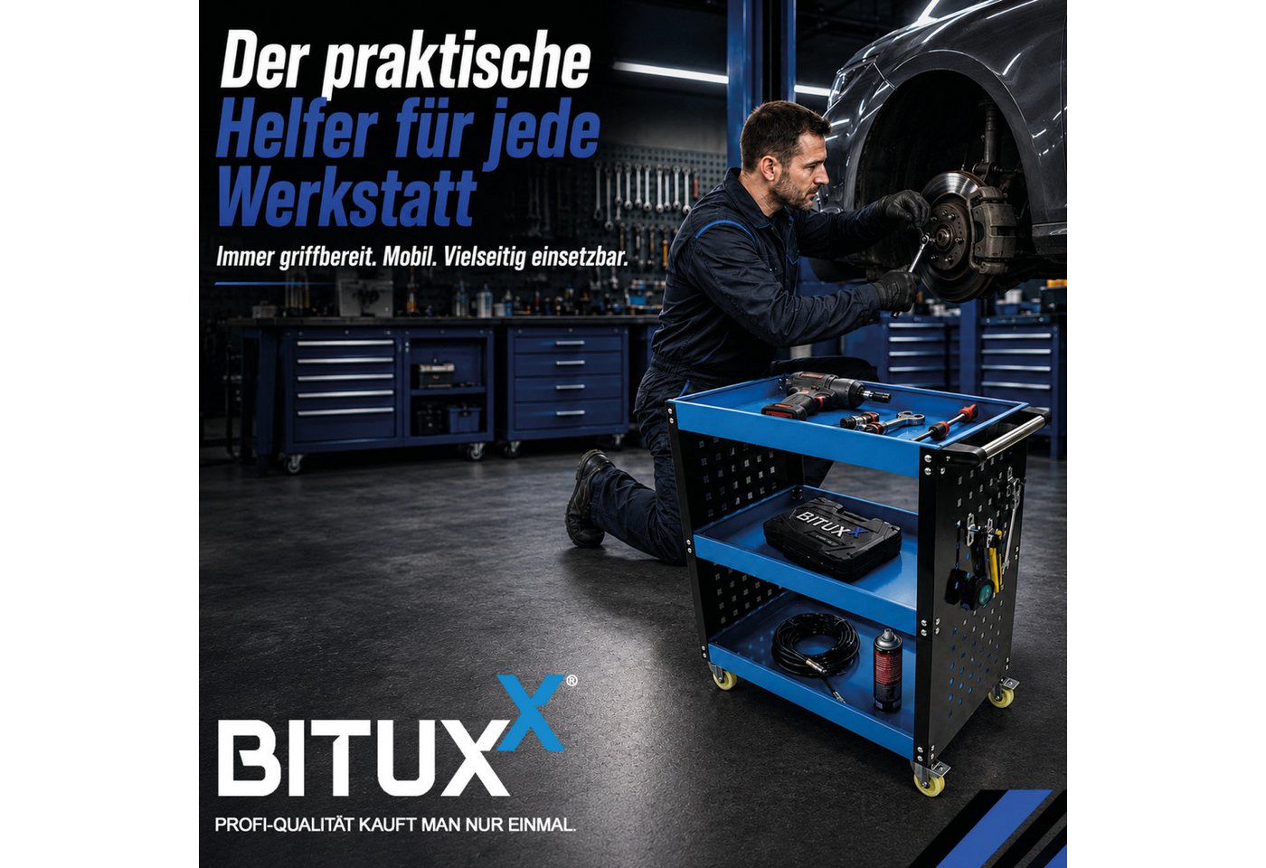 Bituxx Werkstattwagen mit 3 Ebenen, Lochwand und 12 Haken, (MS-19509) – Bild 5 von 5