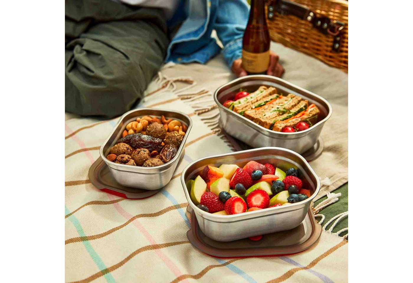 black+blum Frischhaltedose Edelstahl Multifunktionsdose, 3er SET (650, 900, 1200 ML), Mikrowellengeeignet & auslaufsicher - ideal für Meal Prep & Unterwegs – Bild 2 von 5