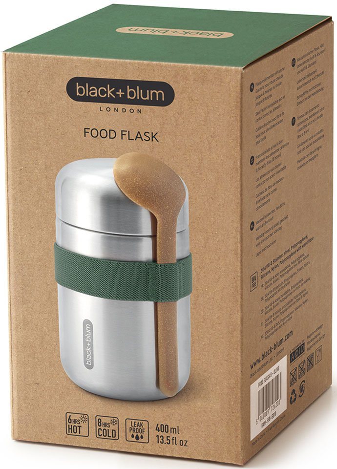 black+blum Thermobecher Food Flask, Edelstahl, hält Speisen lange heiß, auslaufsicher, inkl. Löffel, 400 ml – Bild 3 von 4