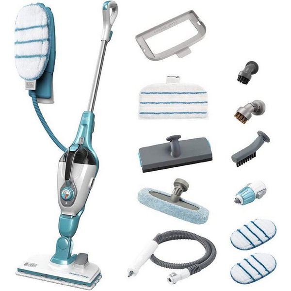 Black + Decker Dampfreiniger FSMH1321JSM Dampfwischer mit Handreiniger und Handschuh, AutoSelect Technologie, 180°drehbarer Reinigungsfuß