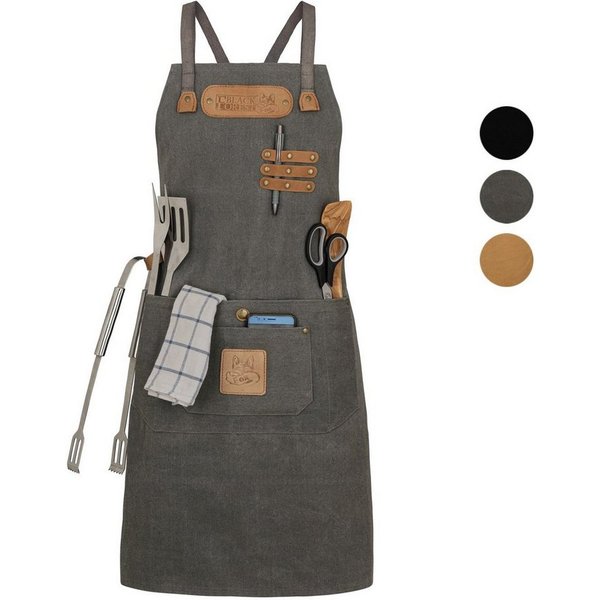 BLACK FOREST FOX Grillschürze Canvas Arbeitsschürze, Grillschürze BBQ Kochschürze Art Grau, ART Grau