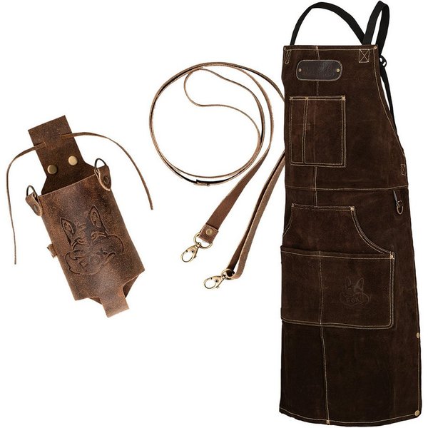 BLACK FOREST FOX Grillschürze ROUGH SET Büffelleder Grill Koch & Küchen Schürze + Holly Holster, (Set), SET Dunkelbraun