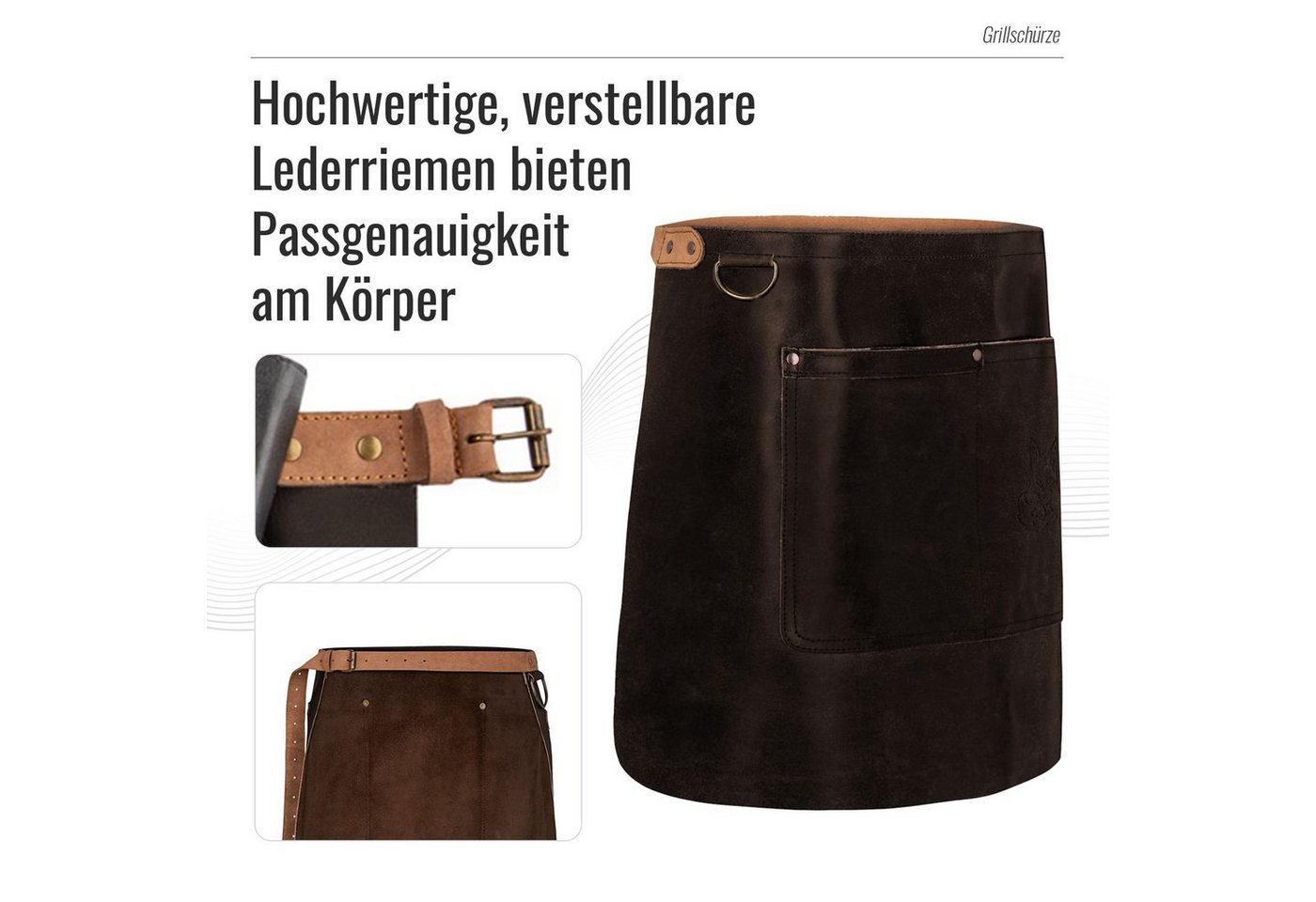 BLACK FOREST FOX Grillschürze TIP HUNTER SOFT Leder Service Bistro Zapft Kellner Schürze kurz, One Dark Brown – Bild 3 von 5