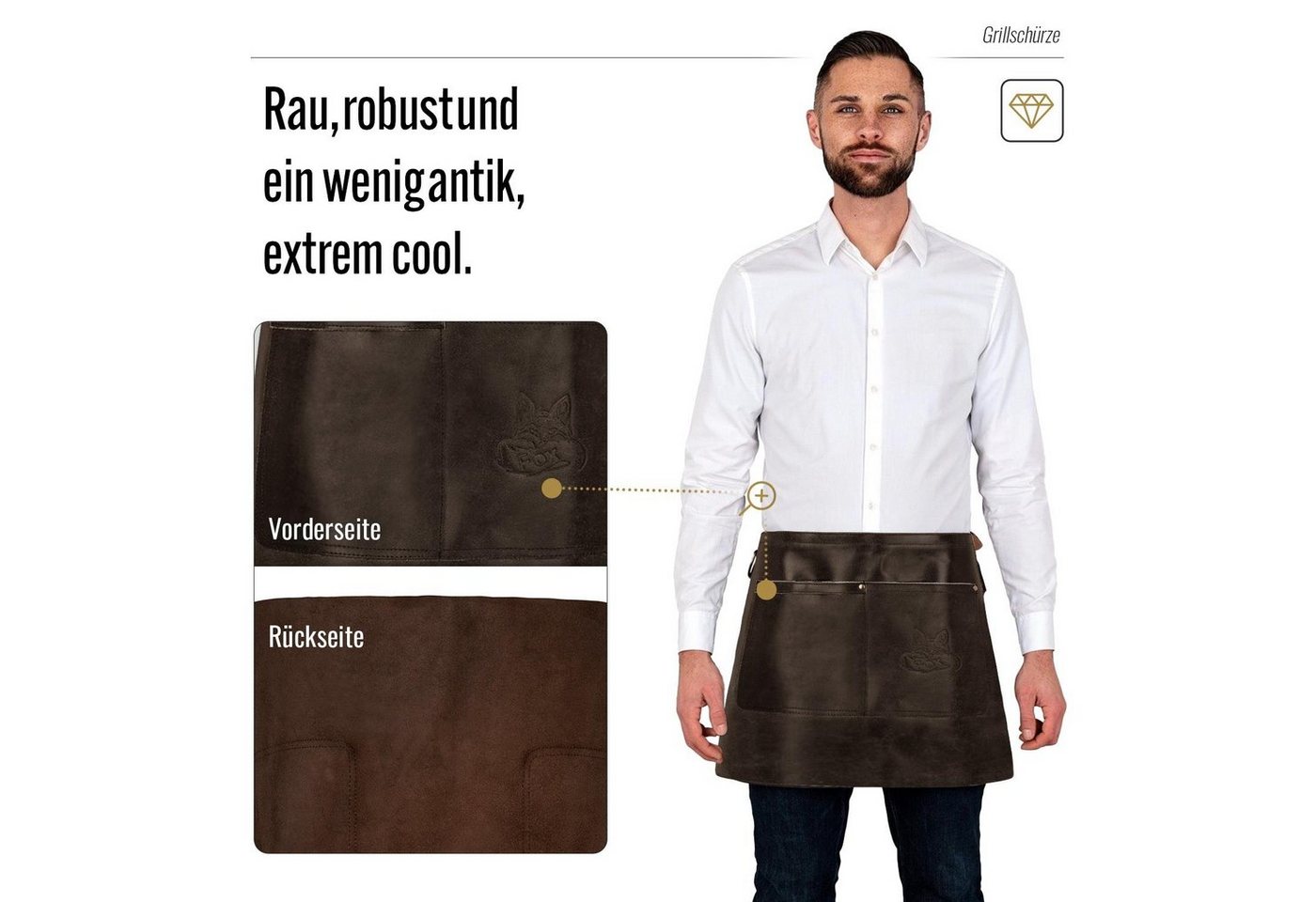 BLACK FOREST FOX Grillschürze TIP HUNTER SOFT Leder Service Bistro Zapft Kellner Schürze kurz, One Dark Brown – Bild 4 von 5