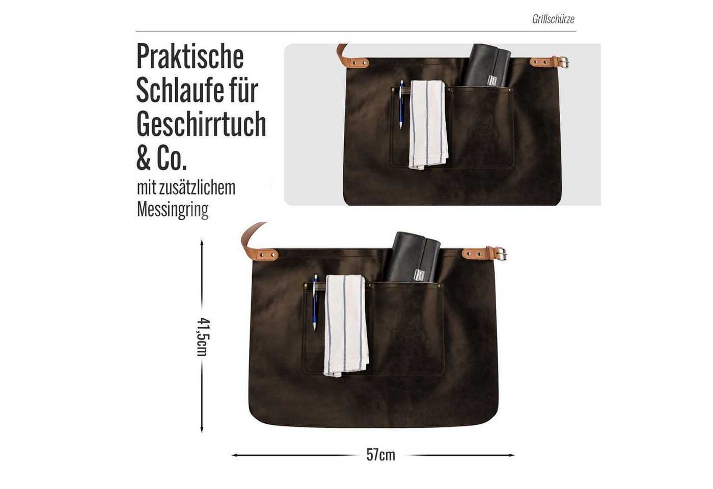 BLACK FOREST FOX Grillschürze TIP HUNTER SOFT Leder Service Bistro Zapft Kellner Schürze kurz, One Dark Brown – Bild 5 von 5