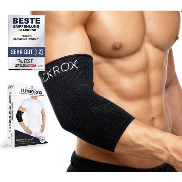 BLACKROX Ellenbogenbandage [Vergleichssieger 2026] Gr. S-L, Damen & Herren, LUMIOROX, Schwarz