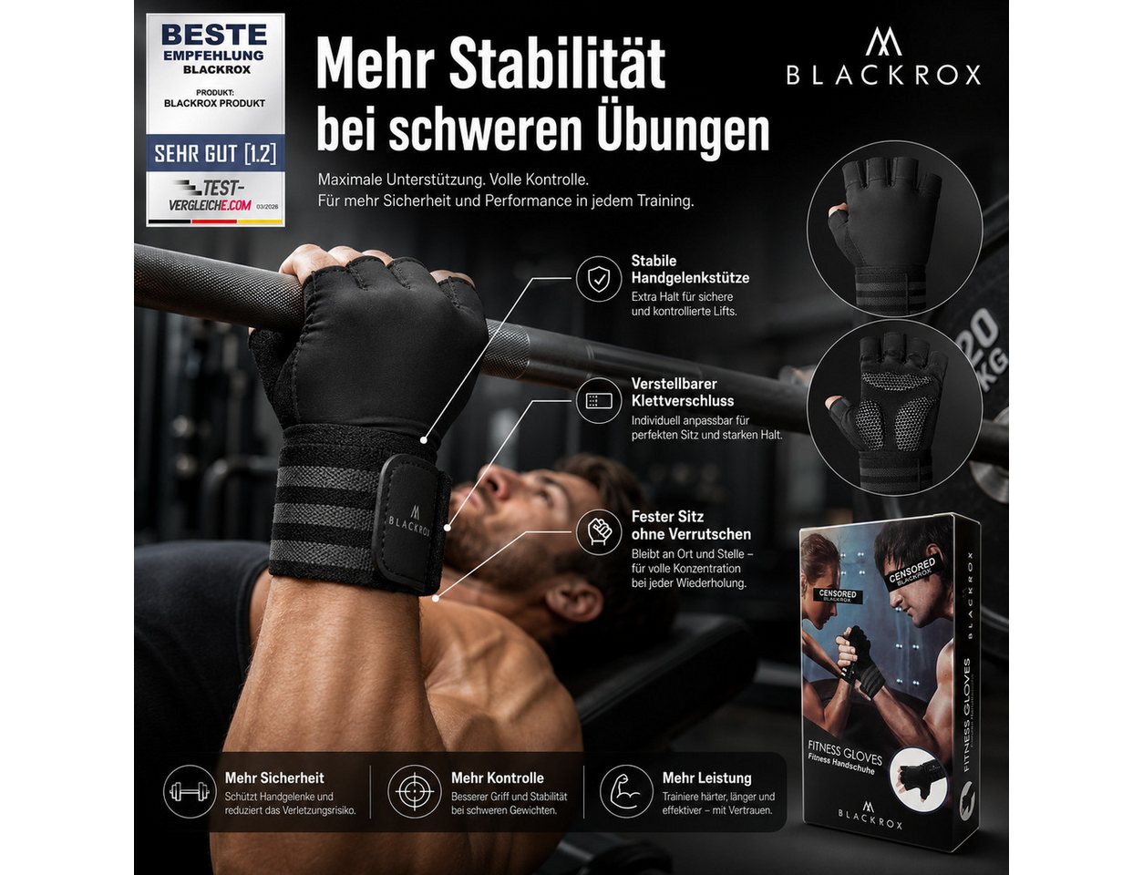 BLACKROX Trainingshandschuhe [Vergleichssieger 2026] Fitnesshandschuhe, Gr. M-XL, Damen & Herren – Bild 3 von 5