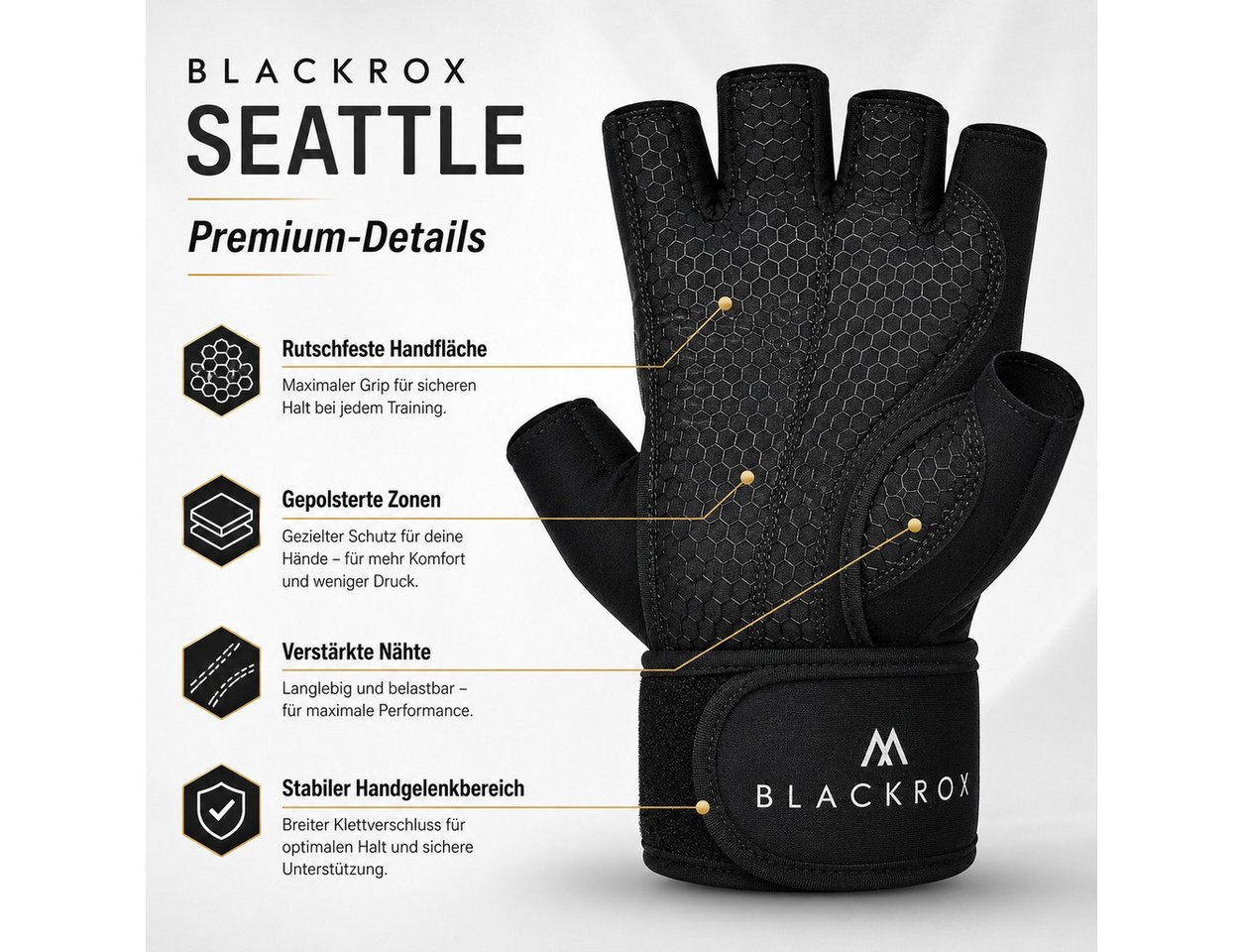 BLACKROX Trainingshandschuhe [Vergleichssieger 2026] Fitnesshandschuhe, Gr. S-XL, Damen & Herren – Bild 4 von 5