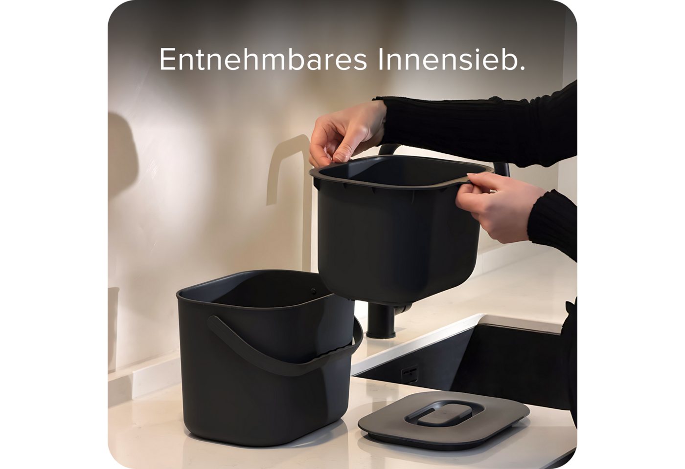 blackswedenhome. Biomülleimer Biomülleimer Küche - 7L - Design Komposteimer mit Innensieb, Geruchsdicht, Modernes Design – Bild 3 von 5