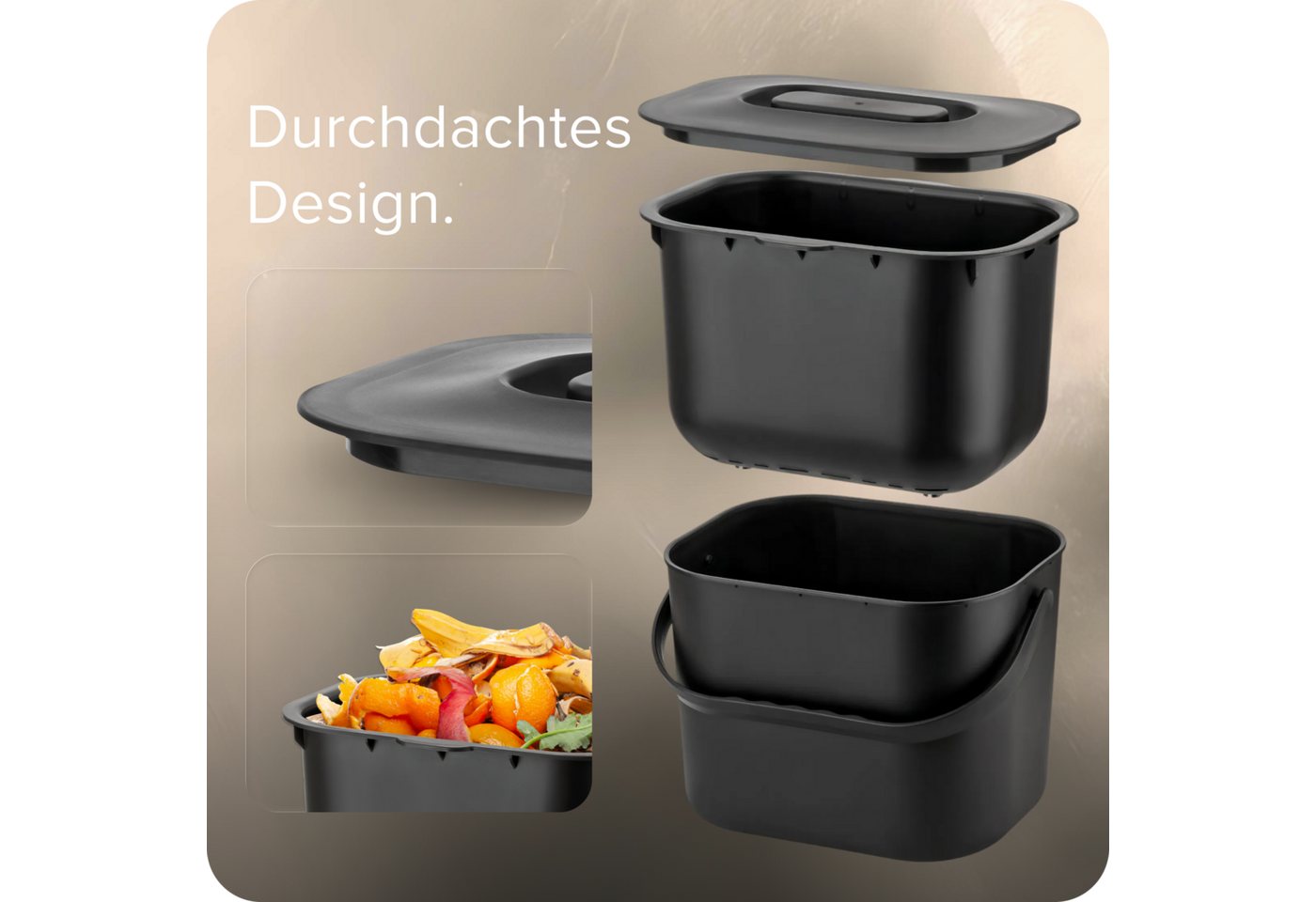 blackswedenhome. Biomülleimer Biomülleimer Küche - 7L - Design Komposteimer mit Innensieb, Geruchsdicht, Modernes Design – Bild 4 von 5