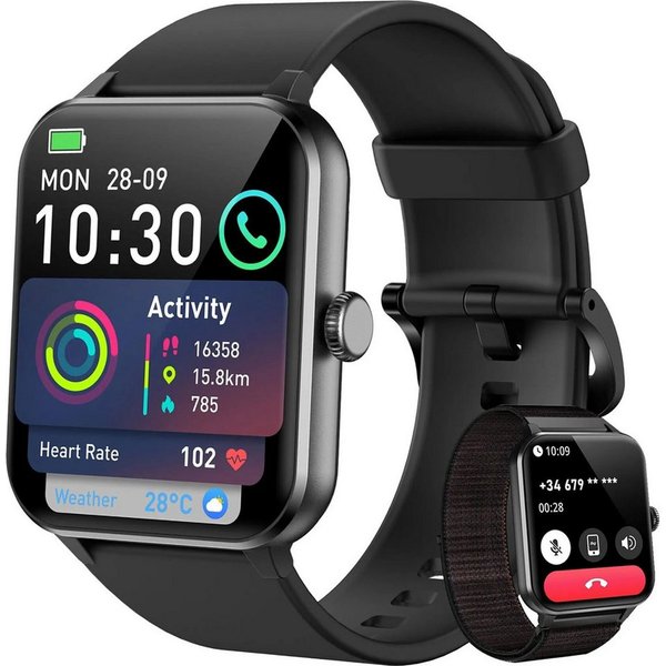 blackview 1,85 Zoll Sportuhr Herren Damen mit Telefonfunktion/Fitnessuhr/Monitor Smartwatch (4,7 cm/1,85 Zoll, iOS/Android), mit Wechselband aus weichemSilikon 