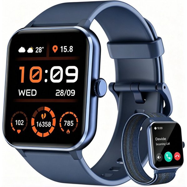 blackview 1,85 Zoll Sportuhr Herren Damen mit Telefonfunktion/Fitnessuhr/Monitor Smartwatch (4,7 cm/1,85 Zoll, iOS/Android), mit Wechselband aus weichemSilikon 
