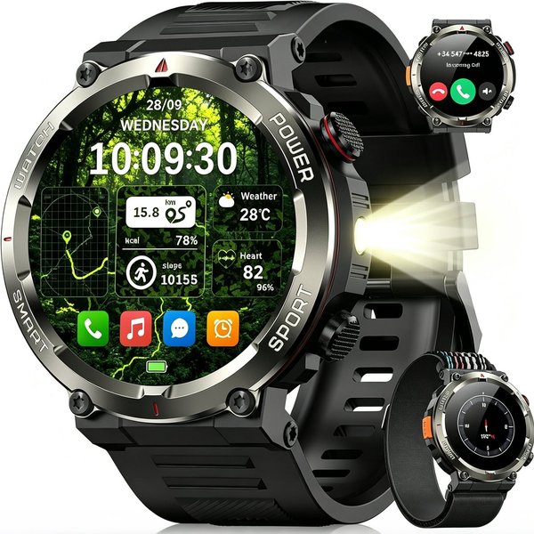 blackview 1,45'' Smartwatch Herren Militärqualität,960-mAh-Akku,100 Tage Standby Smartwatch (3,68 cm/1,45 Zoll, iOS/Android), IP68 Wasserdicht, Bluetooth-Anruf,