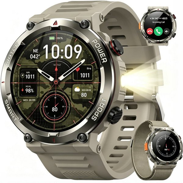 blackview 1,45'' Smartwatch Herren Militärqualität,960-mAh-Akku,100 Tage Standby Smartwatch (3,68 cm/1,45 Zoll, iOS/Android), IP68 Wasserdicht, Bluetooth-Anruf,