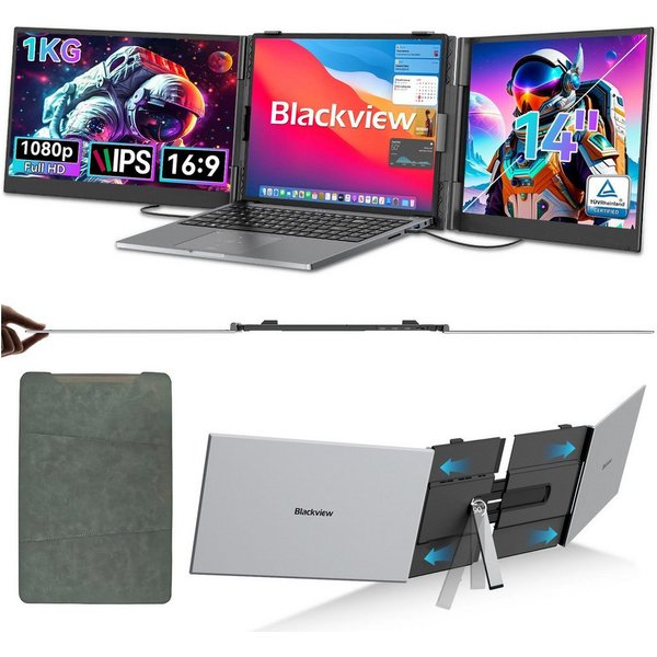 blackview 14"/15,6" FHD Gaming Monitor D6/D8, Dual-Screen IPS, Tragbarer Monitor Portabler Monitor (35 cm/14 ", 1920x1080 px, Full HD, 60 Hz, IPS, 180° Gaming M