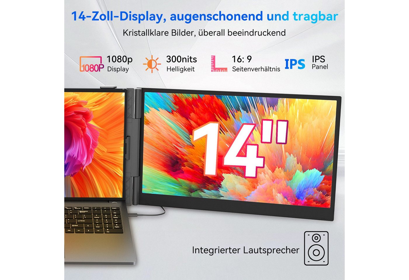 blackview 14"/15,6" FHD Gaming Monitor D6/D8, Dual-Screen IPS, Tragbarer Monitor Portabler Monitor (35 cm/14 ", 1920x1080 px, Full HD, 60 Hz, IPS, 180° Gaming M – Bild 2 von 5