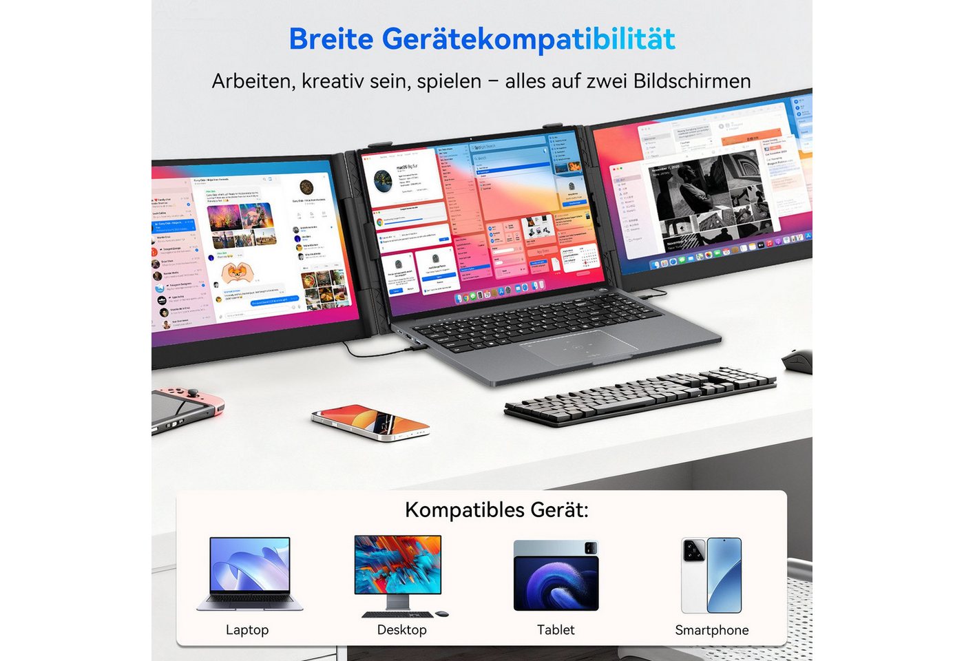 blackview 14"/15,6" FHD Gaming Monitor D6/D8, Dual-Screen IPS, Tragbarer Monitor Portabler Monitor (35 cm/14 ", 1920x1080 px, Full HD, 60 Hz, IPS, 180° Gaming M – Bild 3 von 5