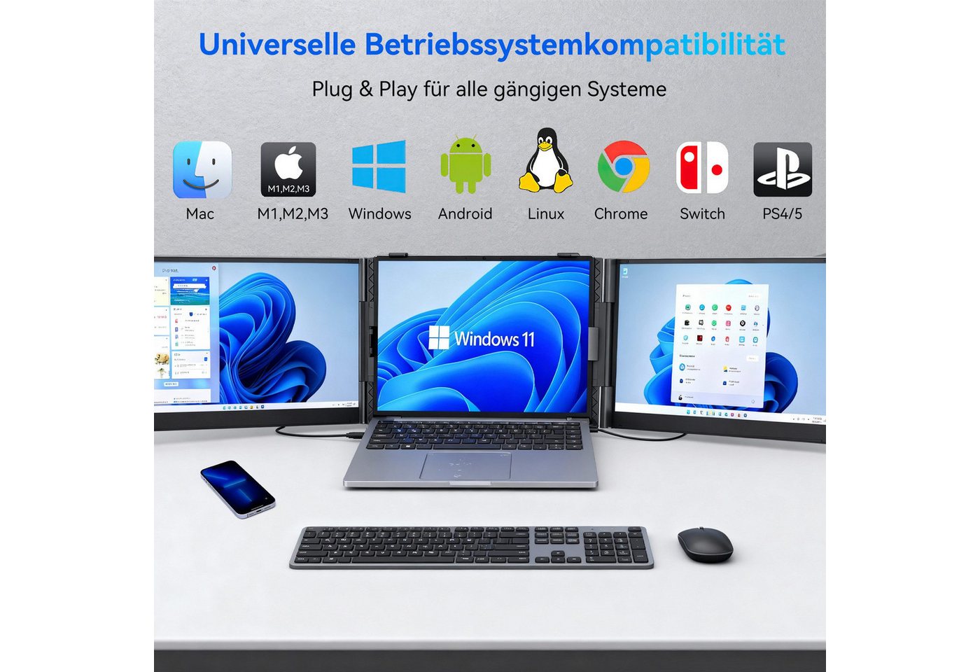 blackview 14"/15,6" FHD Gaming Monitor D6/D8, Dual-Screen IPS, Tragbarer Monitor Portabler Monitor (35 cm/14 ", 1920x1080 px, Full HD, 60 Hz, IPS, 180° Gaming M – Bild 4 von 5