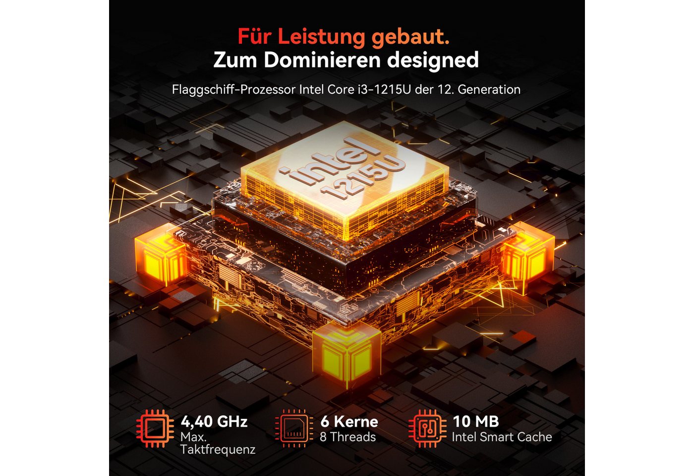 blackview 2026 Neuer MP100Pro Core i3, 16GB DDR4, 512GB SSD (2TB max) Mini-PC (Intel Intel Alder Lake i3-1215U, Intel, 16 GB RAM, 512 GB SSD, 4K 144Hz, 12 Ansch – Bild 3 von 5