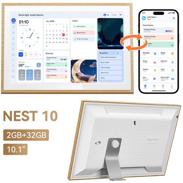blackview Nest 10 10,1" Kalender Digitaler Bilderrahmen mit WiFi-Fotoübertragung Tablet (32 GB)