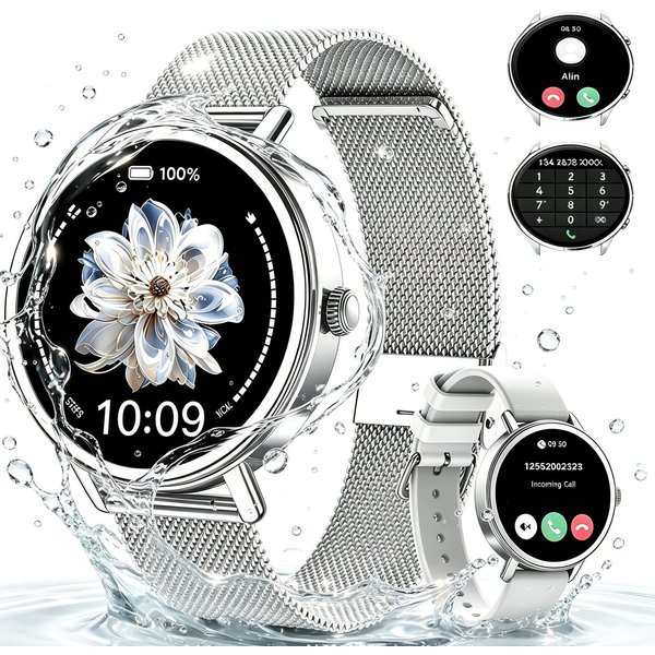 blackview Smartwatch Damen, Neues Fitness Uhr mit Anrufe, Puls, Pulsmesser, SpO2 Smartwatch (4 cm/1.26 Zoll, iOS/Android), Schlafüberwachung,Stress-, IP68 Wasse