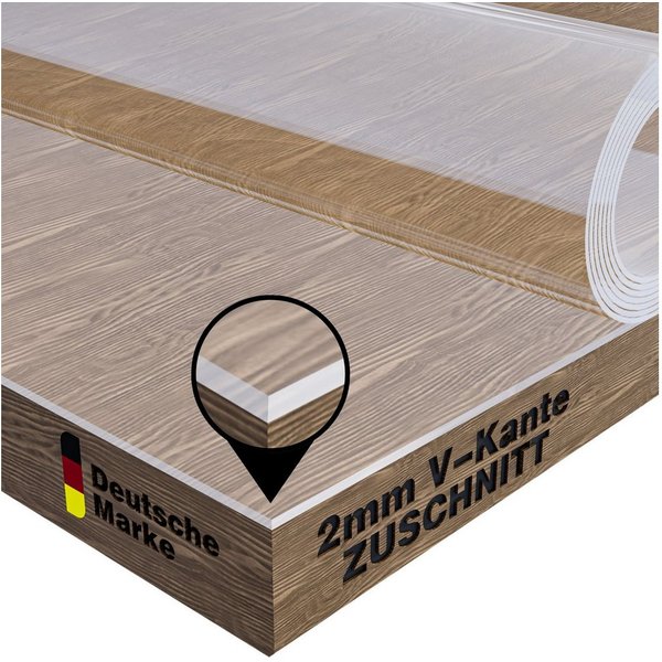 Blade Tischdecke Tischdecke Transparente Glasklar Tischfolie 2 mm, abgeschrägte Kante (Einzelartikel, Einzeln erhältlich), Kratzfest, geruchlos, REACH-konform, 