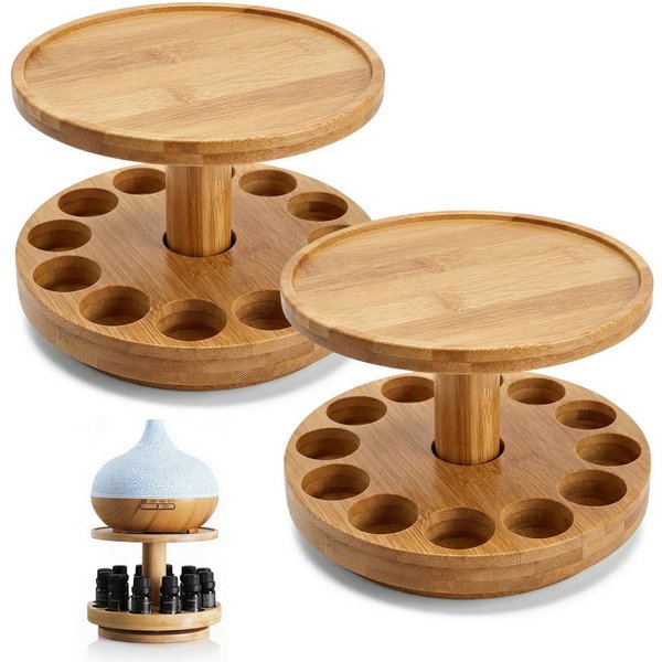BlingBin Ablageregal Aromatherapie-Öl-Halter Ätherisches Öl Display Ständer Holzorganisator, 2er Set 2-tlg., 2-stöckiger Ölkasten-Aufbewahrungsregal für Ätheris