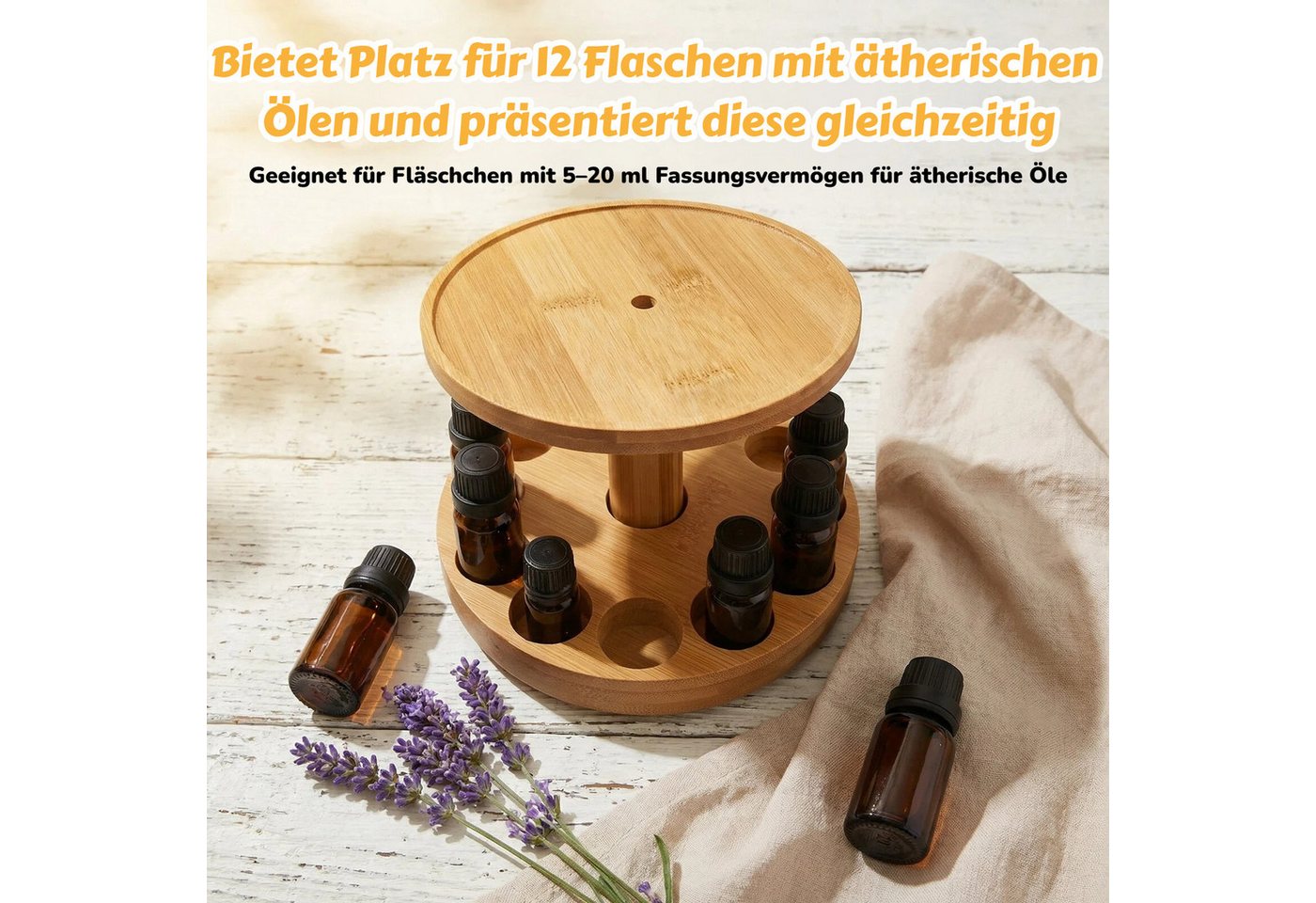 BlingBin Ablageregal Aromatherapie-Öl-Halter Ätherisches Öl Display Ständer Holzorganisator, 2er Set 2-tlg., 2-stöckiger Ölkasten-Aufbewahrungsregal für Ätheris – Bild 2 von 5