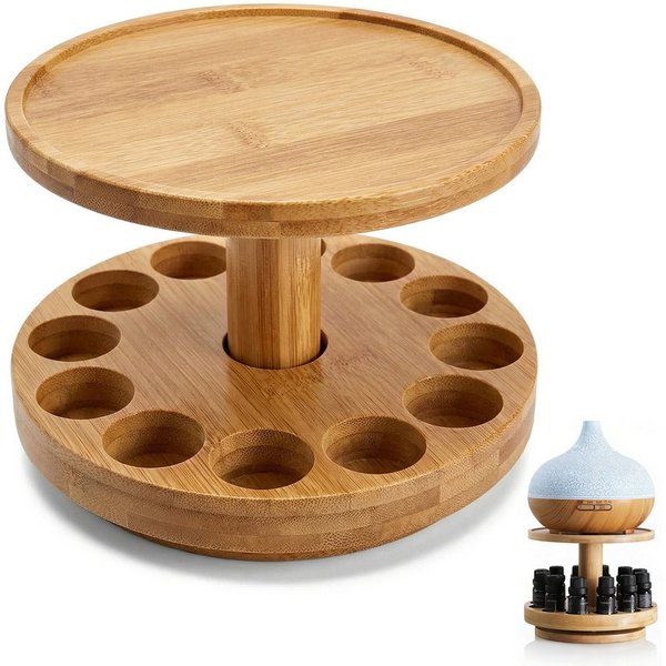 BlingBin Ablageregal Aromatherapie-Öl-Halter Ätherisches Öl Display Ständer Holzorganisator, 1er Set 1-tlg., 2-stöckiger Ölkasten-Aufbewahrungsregal für Ätheris