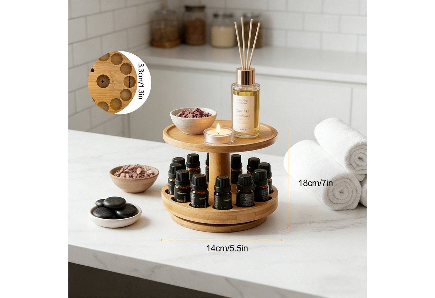 BlingBin Ablageregal Aromatherapie-Öl-Halter Ätherisches Öl Display Ständer Holzorganisator, 1er Set 1-tlg., 2-stöckiger Ölkasten-Aufbewahrungsregal für Ätheris – Bild 5 von 5