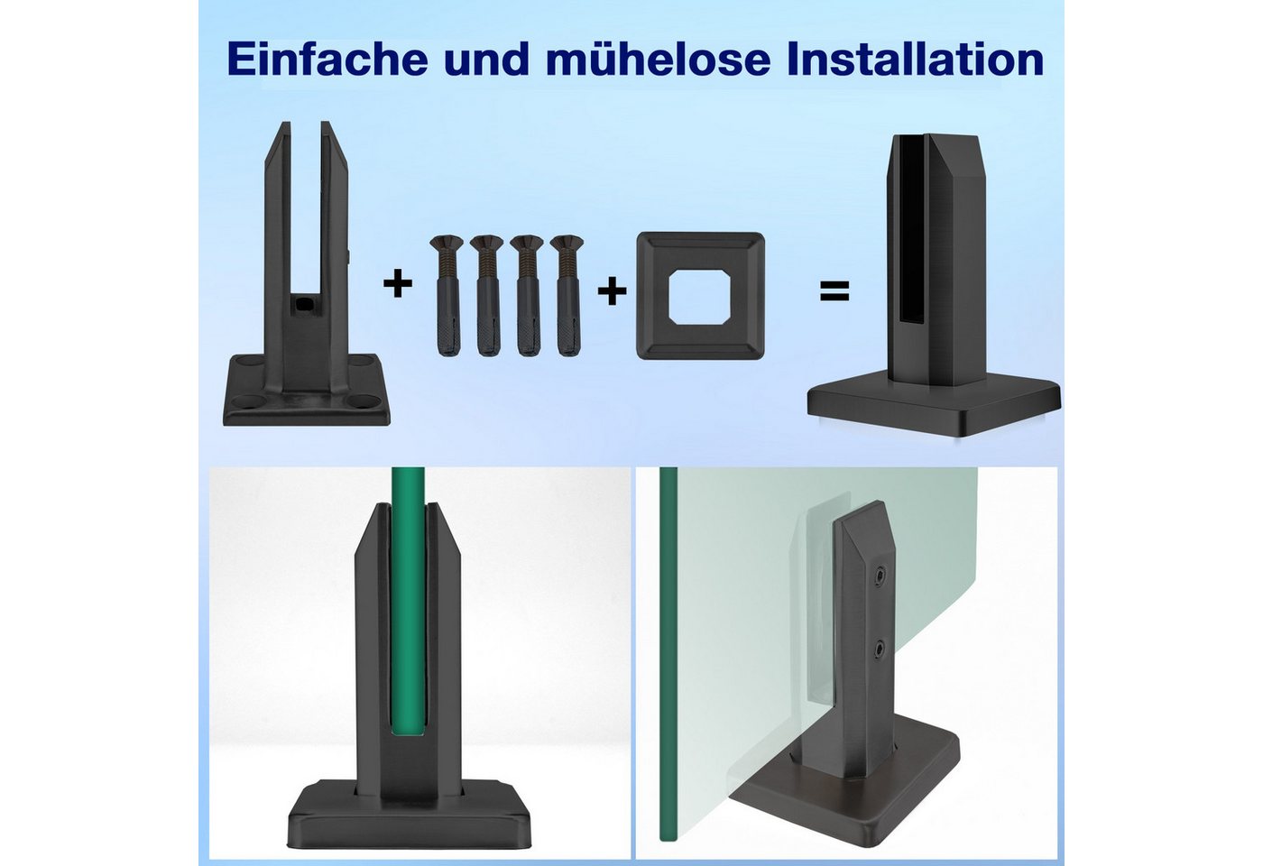BlingBin Abstandshalter 4 Stück Stehende Glasklemme,304 Edelstahl Glashalter Halterungen (4 Stück, 4-St., für 8-12 mm Glas mit 4 Schrauben,Glasklemmhalter für 0 – Bild 3 von 5