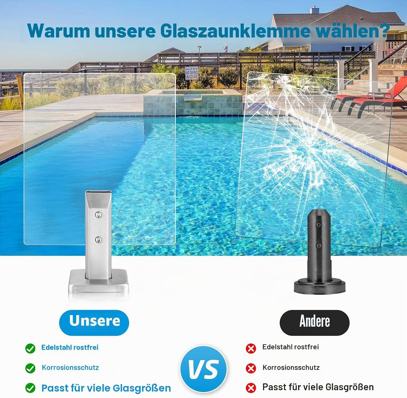 BlingBin Abstandshalter Boden Glasklemme Edelstahl,Glasclip,Rückenverbindung,8–12 mm (4 Stück, 1-St., 10*10*16cm,4 Stück für Glas mit Schrauben) verstellbare Kl – Bild 3 von 5