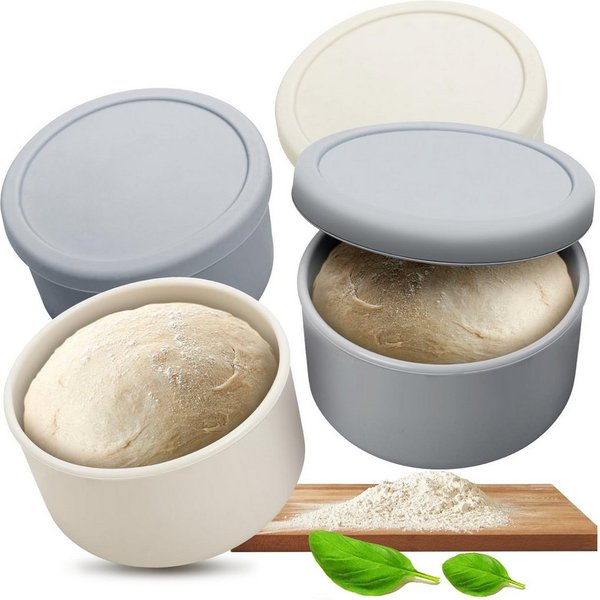 BlingBin Aufbewahrungsbox Pizzaballenbox mit Deckel, Pizzateigbehälter 700ml (1er Set, 4 St., 4x stapelbare Frischhaltedosen mit Deckel), für Pizzateig, Brot & 