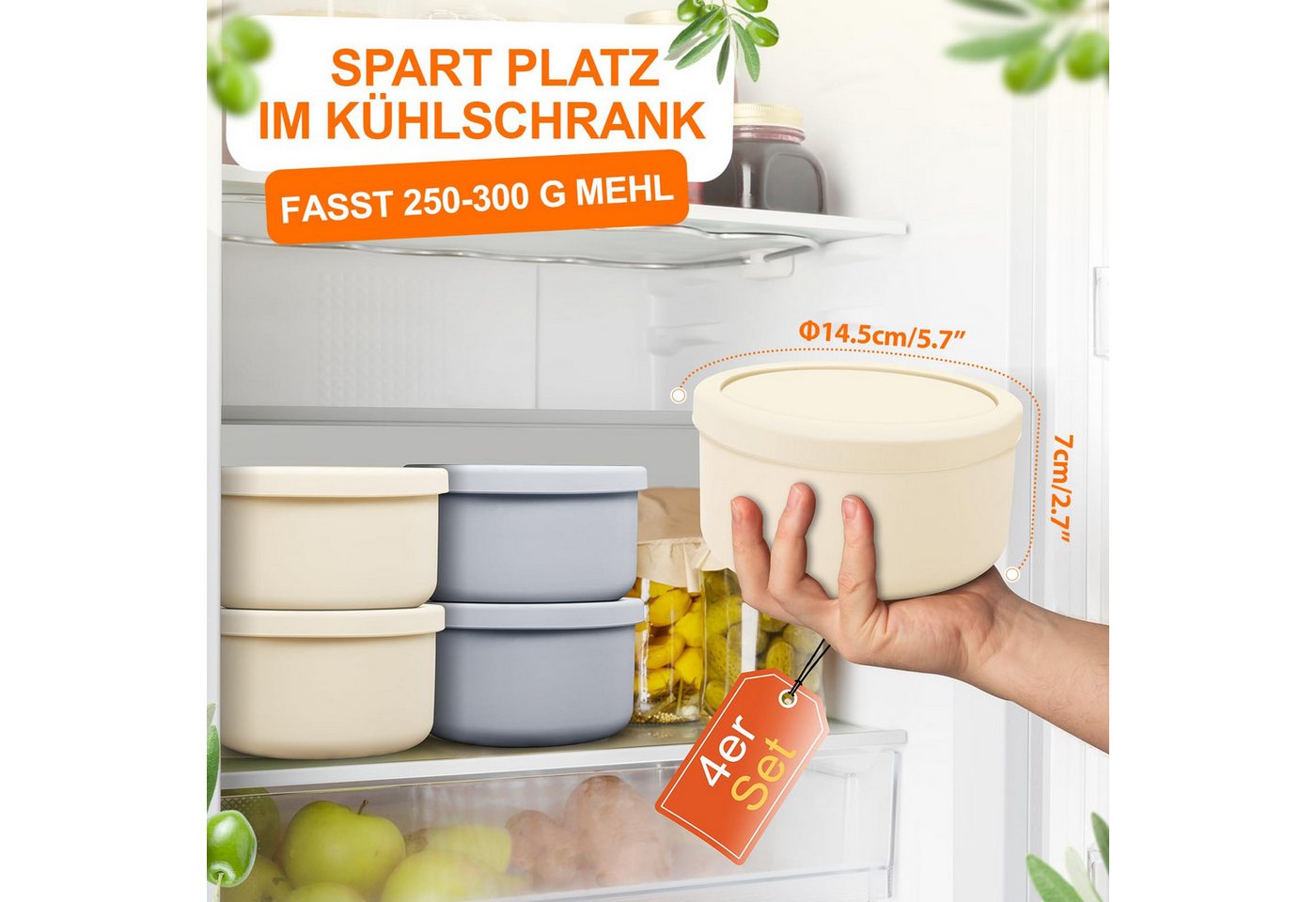 BlingBin Aufbewahrungsbox Pizzaballenbox mit Deckel, Pizzateigbehälter 700ml (1er Set, 4 St., 4x stapelbare Frischhaltedosen mit Deckel), für Pizzateig, Brot &  – Bild 2 von 5