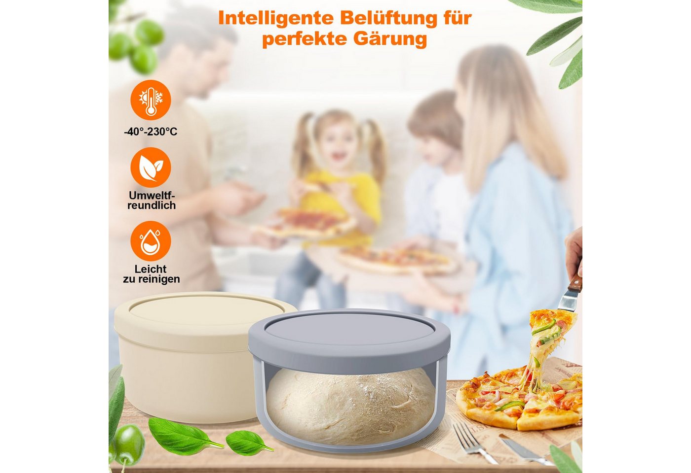BlingBin Aufbewahrungsbox Pizzaballenbox mit Deckel, Pizzateigbehälter 700ml (1er Set, 4 St., 4x stapelbare Frischhaltedosen mit Deckel), für Pizzateig, Brot &  – Bild 3 von 5