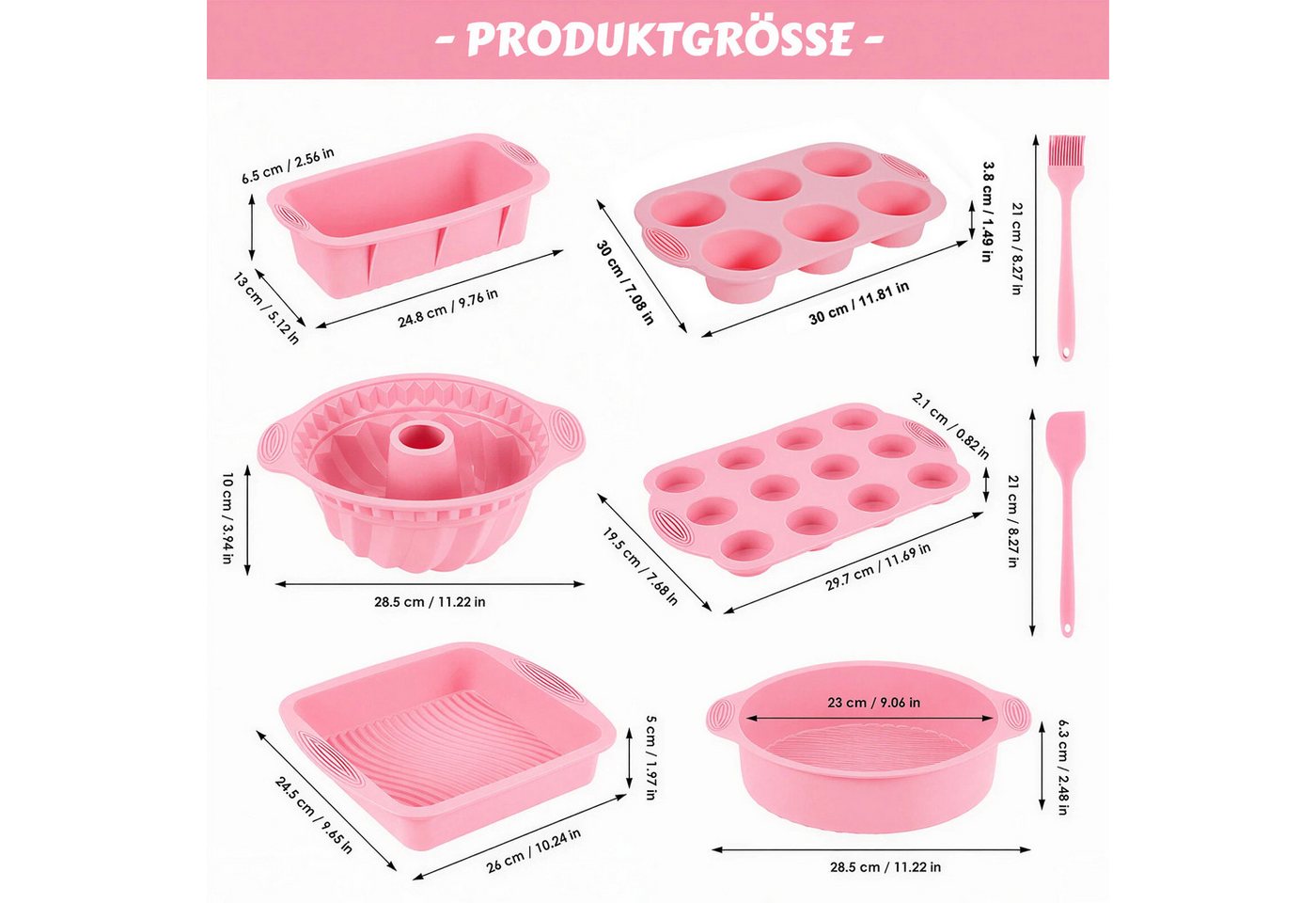 BlingBin Backform 8 Stück Silikon Backformen Set, Kuchenform Muffinform für Backen, (8er Set 8-tlg), Antihaft Springform mit Backpinsel Silikonspatel für Muffin – Bild 2 von 5