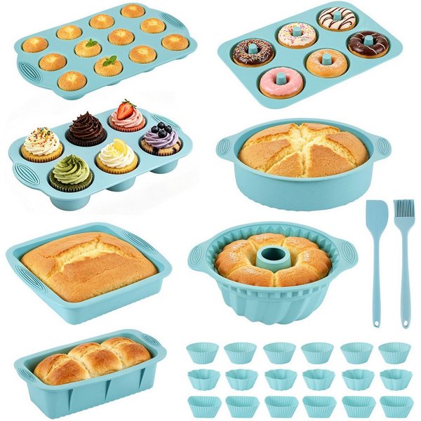 BlingBin Backform 8 Stück Silikon Backformen Set, Kuchenform Muffinform für Backen, (8er Set 8-tlg), Antihaft Springform mit Backpinsel Silikonspatel für Muffin